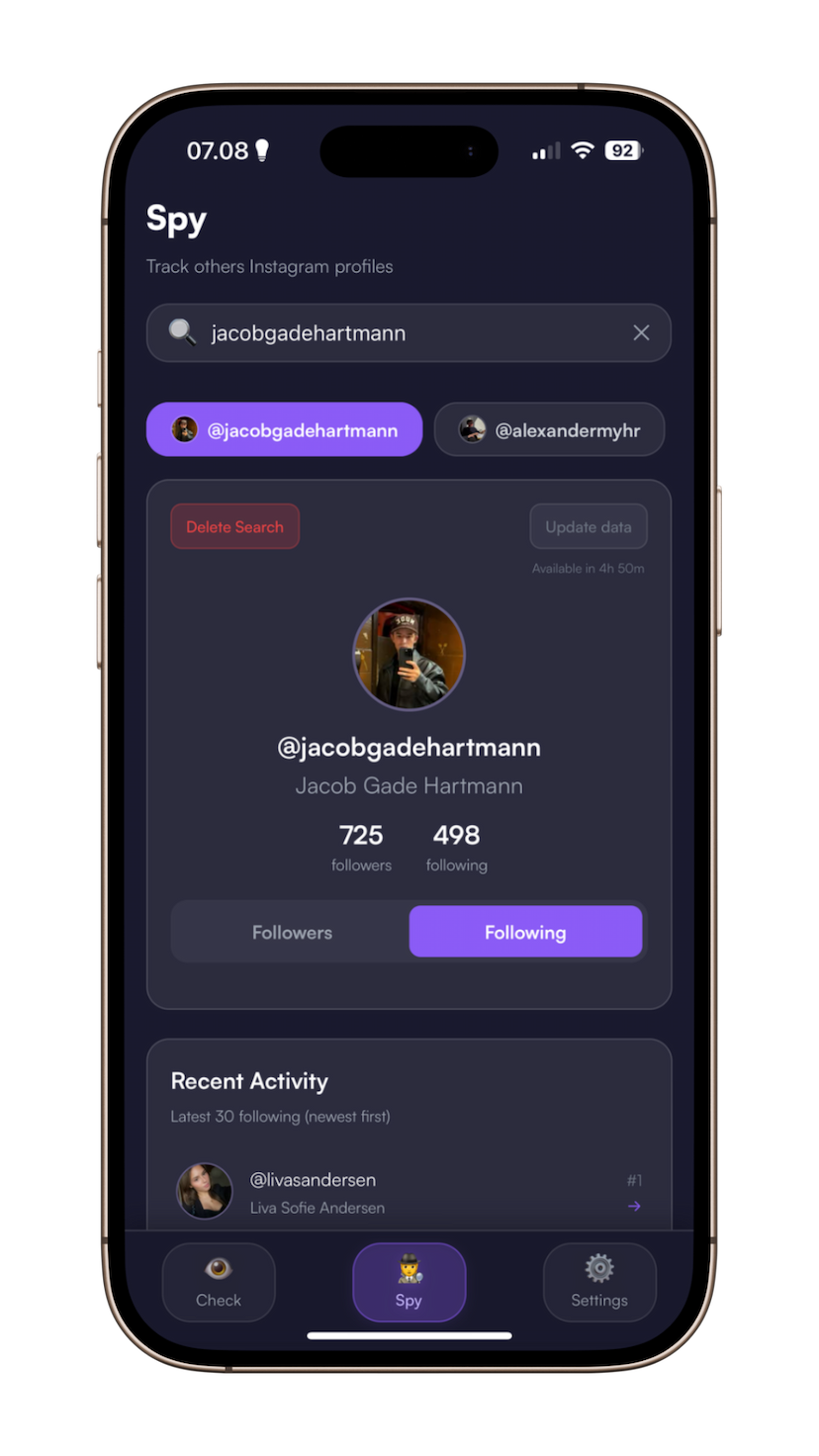 UnfollowCheck App Screen 3