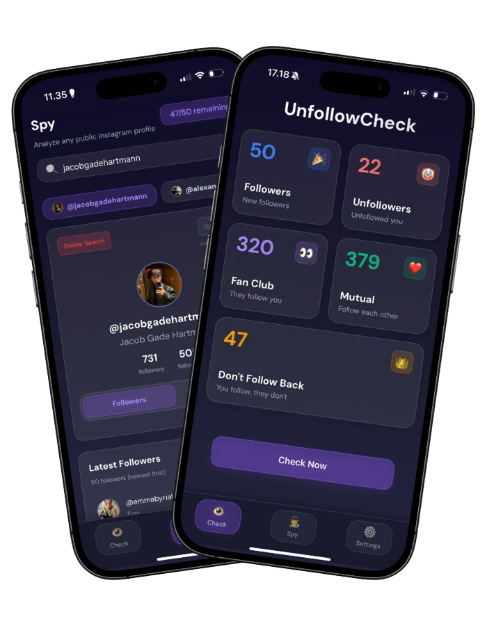 UnfollowCheck features - Check and Spy